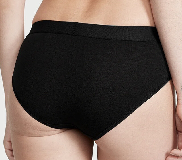VICTORIA’S SECRET SHINE RHINESTONE PATCH BLACK COTTON HIPHUGGER PANTY MEDIUM NEW