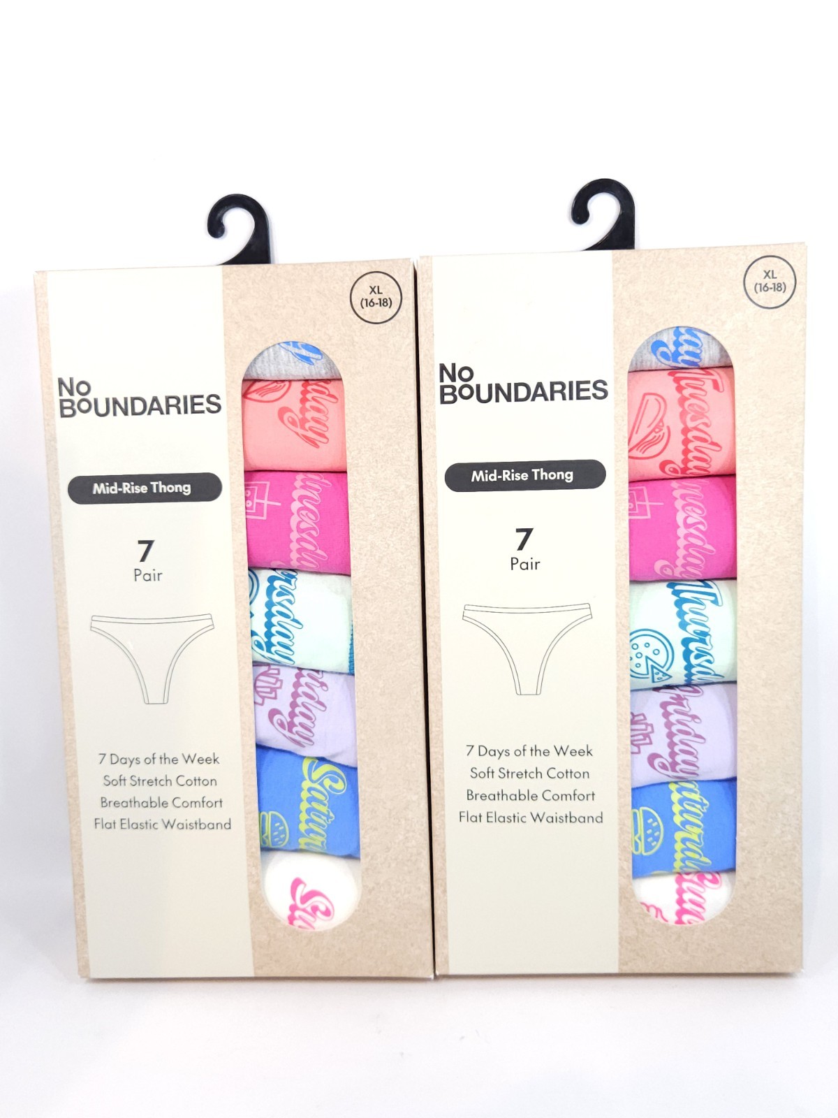 No Boundaries Women Cotton Thong Panties 7 Pack Days Week XL 16-18 Lot of 2