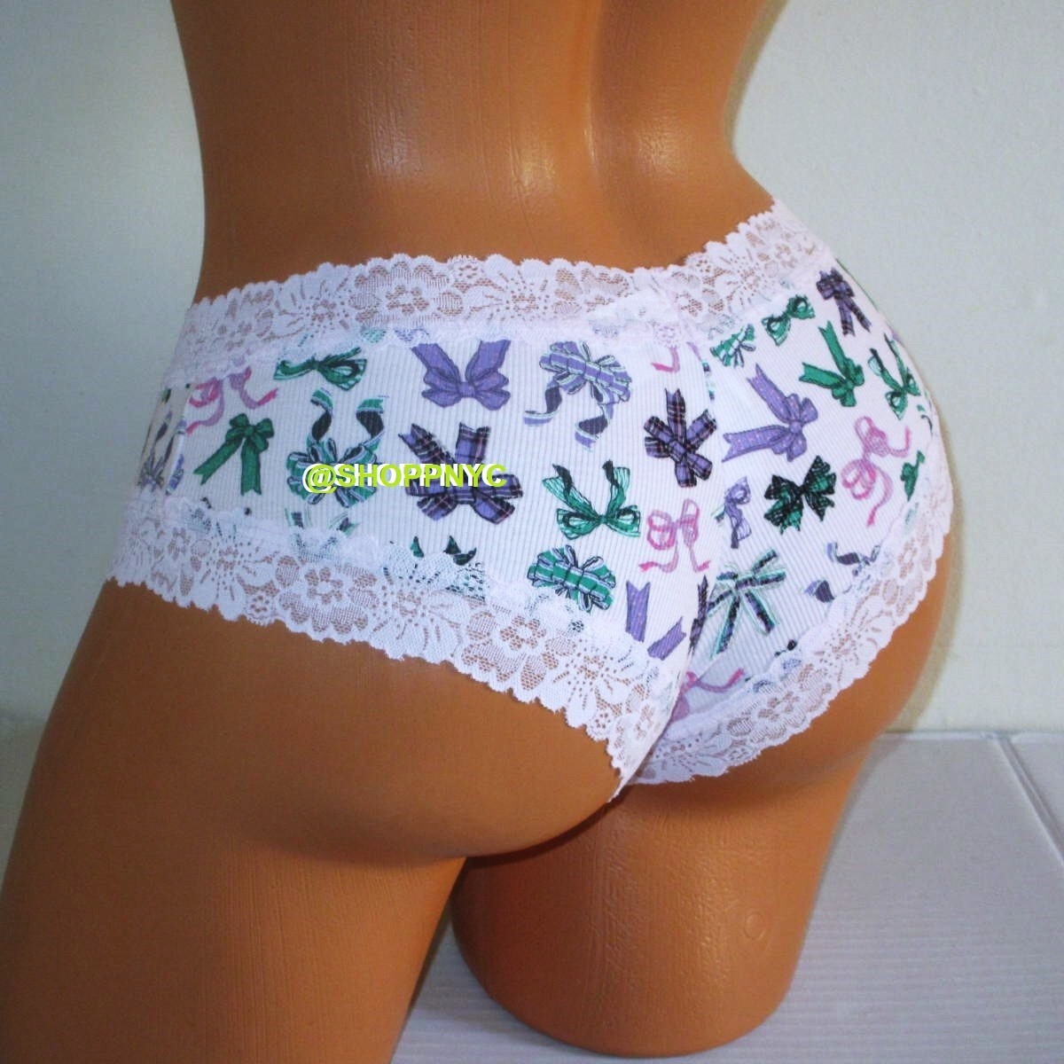 PINK Victoria Secret Cotton Ribbed Cheeky Panty S M L XL Lace Trim Bows Pink