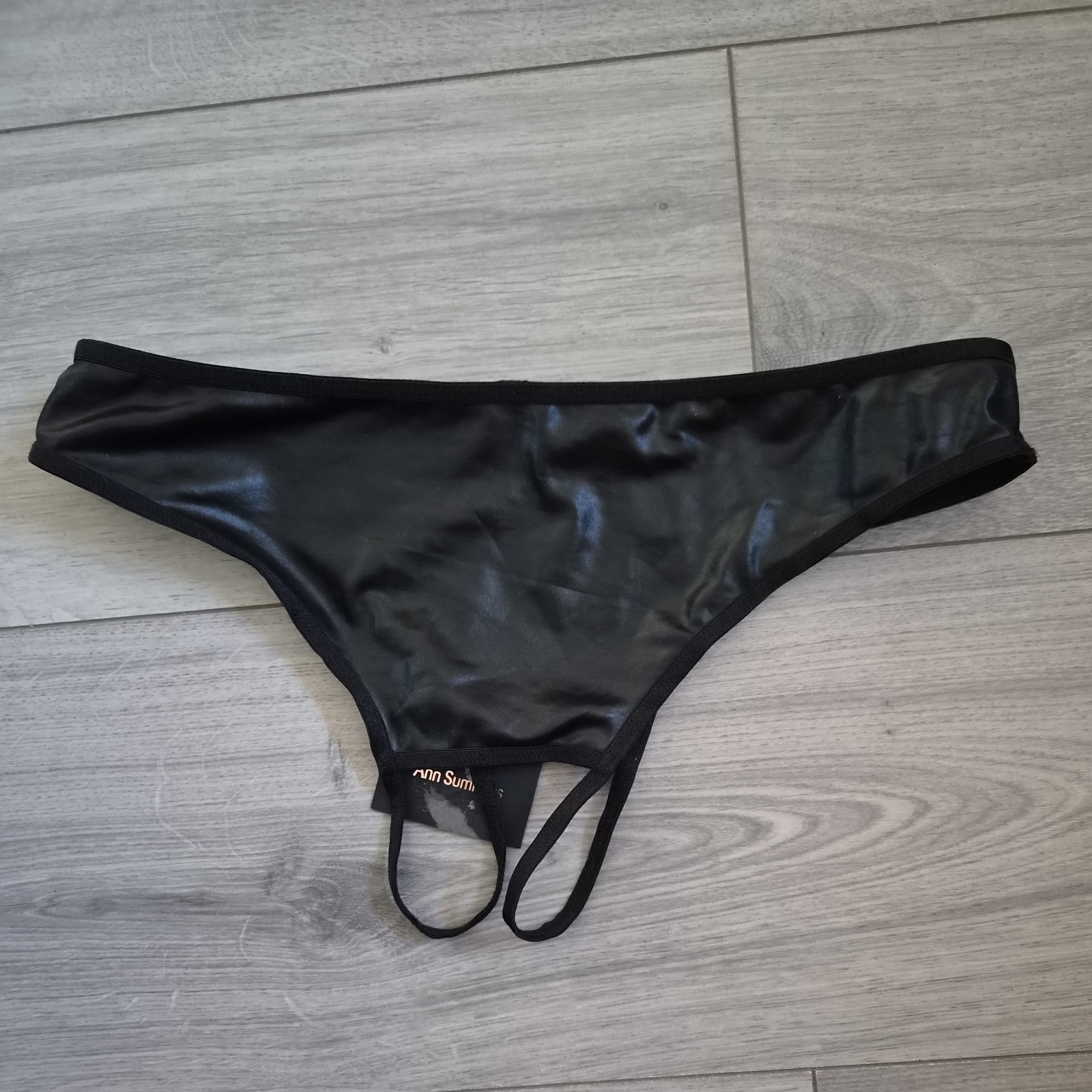 BNWT Ann Summers Black Wet Look Haylan Crotchless Briefs Size Small 6-8
