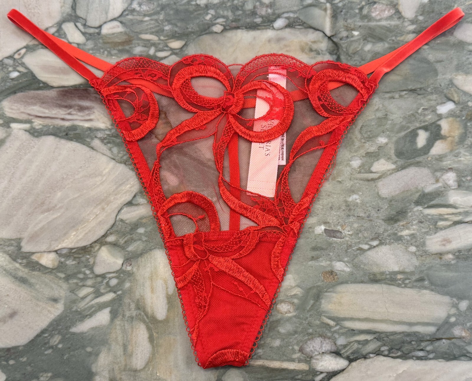 NEW Victoria Secret Dream Angels Bow Embroidery V-String Bright Vermillion XXL