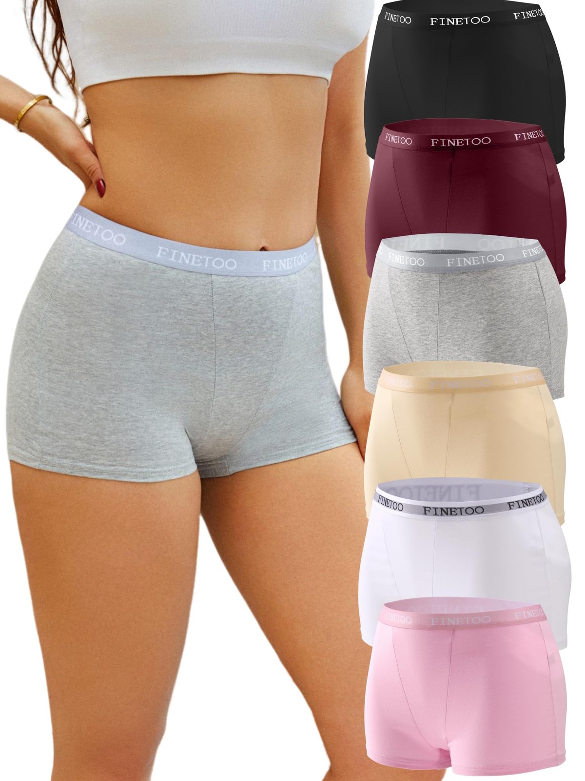FINETOO Womens Cotton X-Large, Black&grape Purple&ash Gray&white&pink&beige