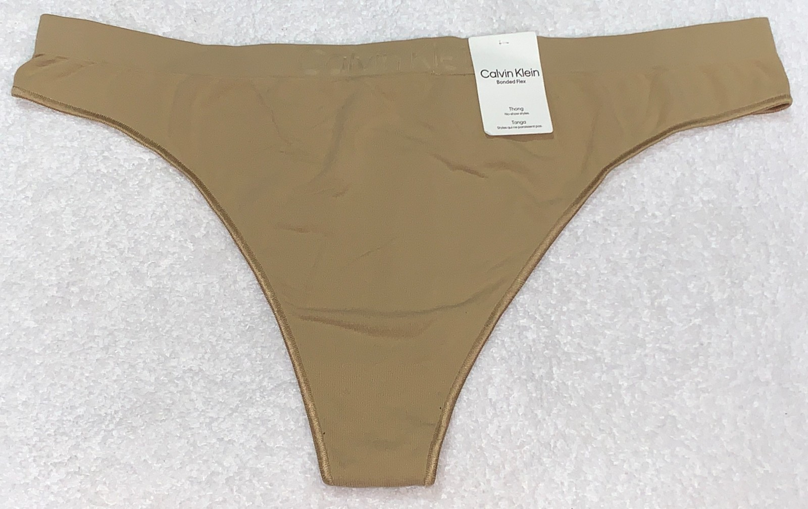 CALVIN KLEIN Bonded Flex Seamless Caramel Thong Panty Womens Sz XL 8 QD3958