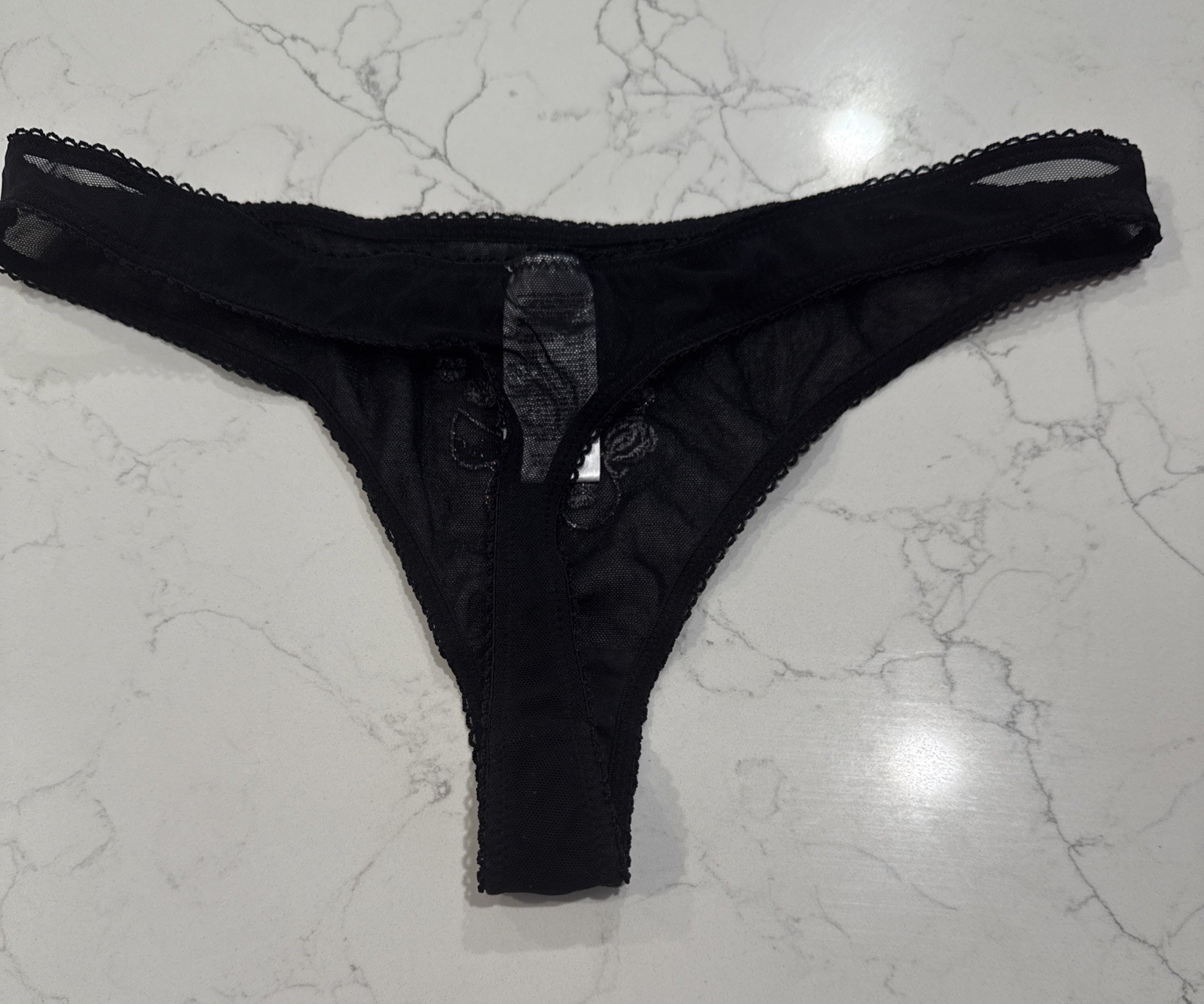 H & M Black Embroidery Floral Thong Panties Size M