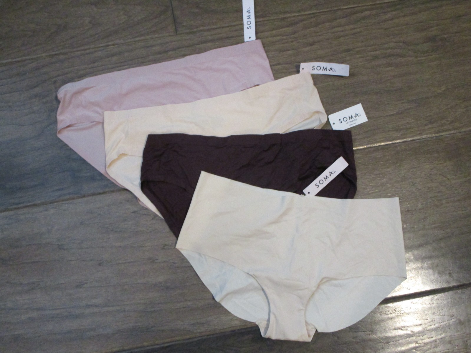 4-PACK SOMA ENBLISS STRETCH/BARE HIPSTER PANTIES IN SAND/ROSE/PINOT SIZE MEDIUM