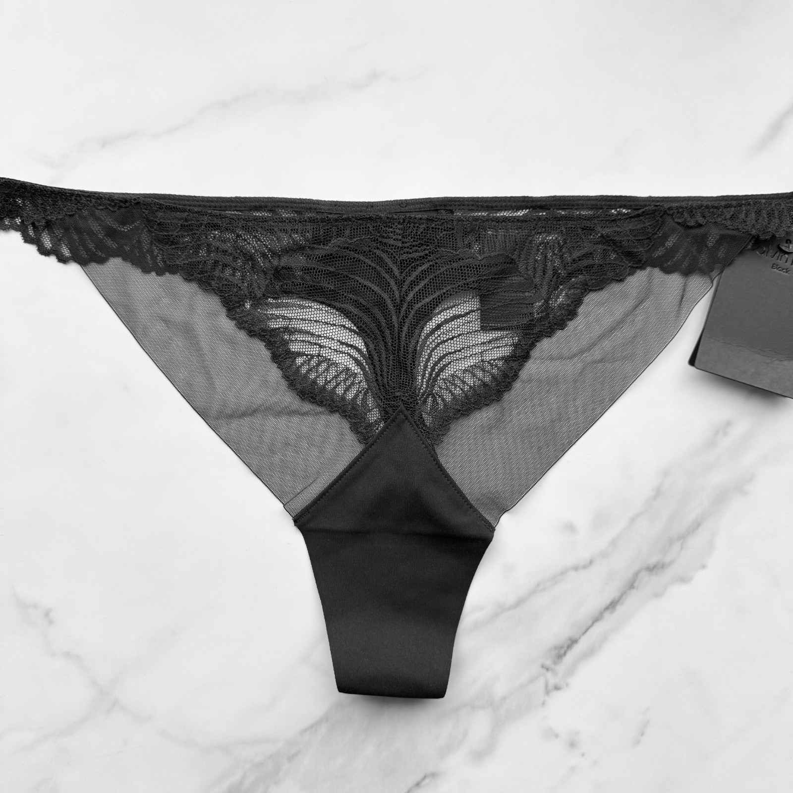 Calvin Klein CK Black Floral Lace Thong Panty Black Size XL