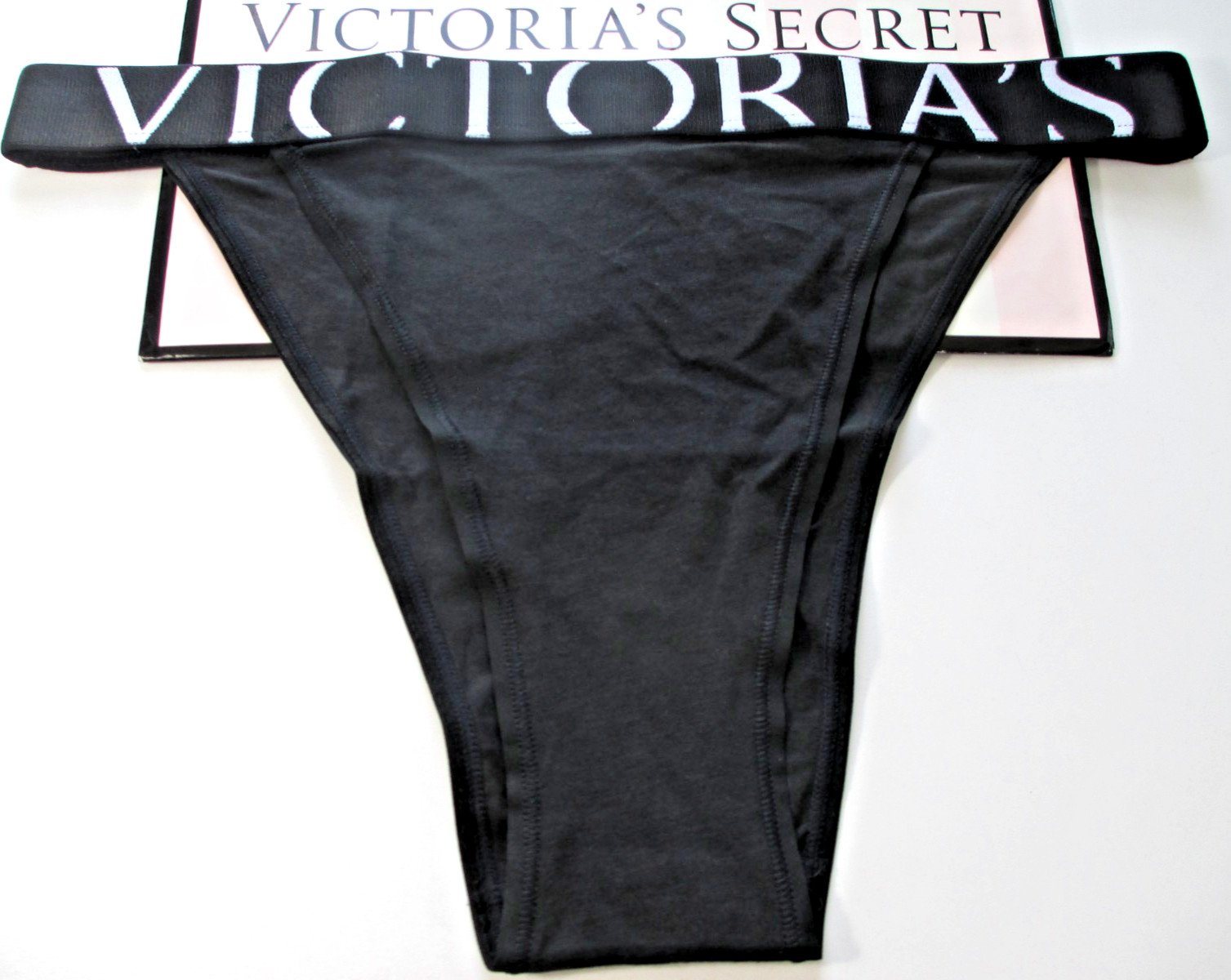 VICTORIA’S SECRET Cotton 90s High Leg Brief Panty S M L XL Black Exploded Logo