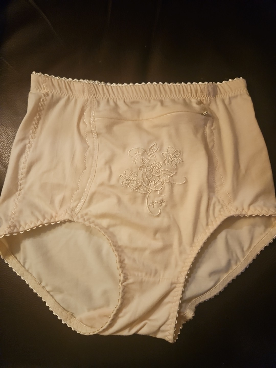 ANN DIANE High Waist Nylon Zipper Pocket Girdle Panties Underwear Size Large