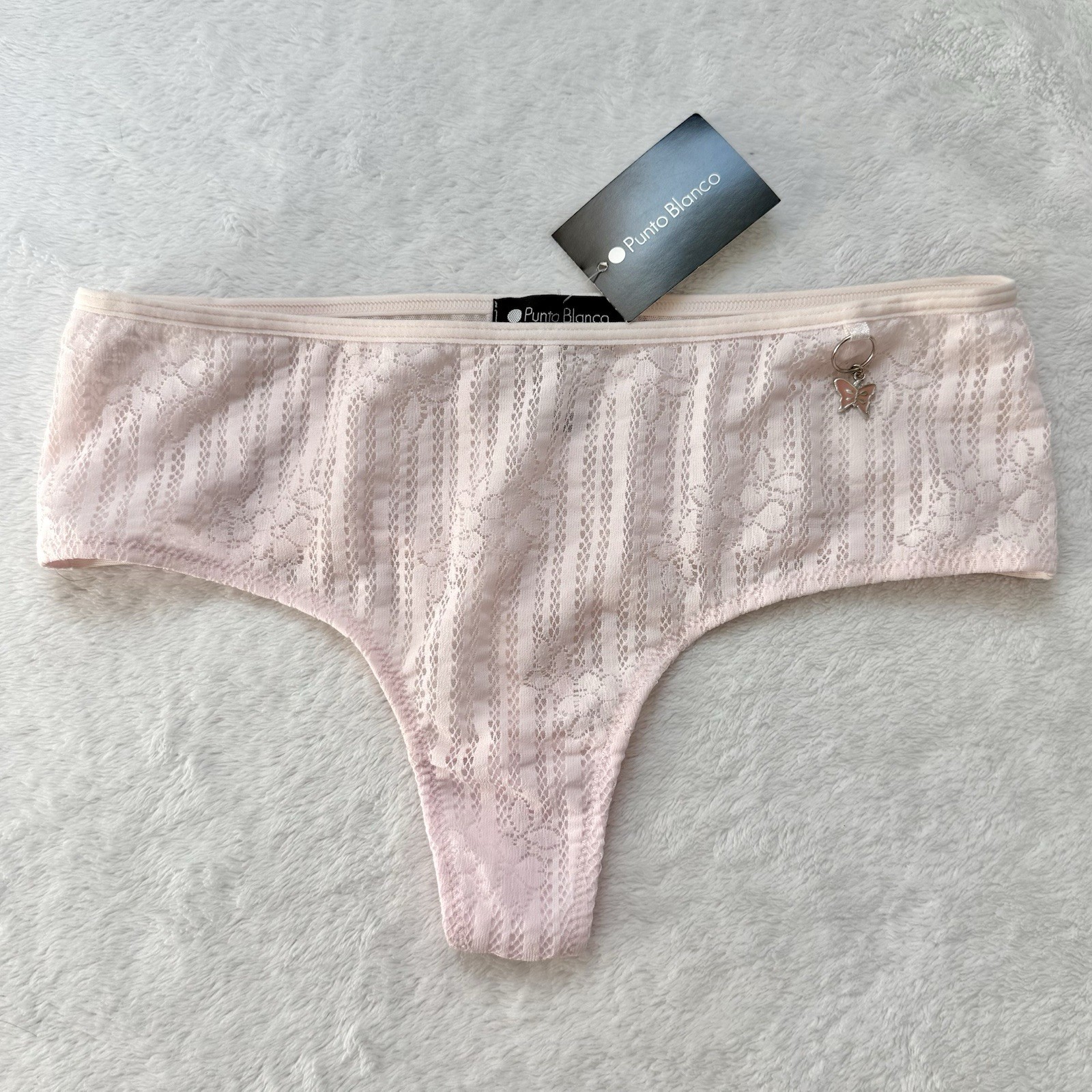 Vintage Punto Blanco Pink Butterfly Charm Thong Large NWT Y2K Deadstock Lingerie