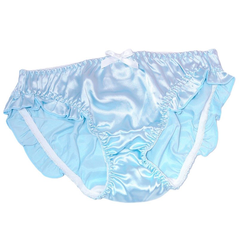 Japanese Sweet Girls Ruffles Panties Briefs Women Low Waist Faux Satin Underwear