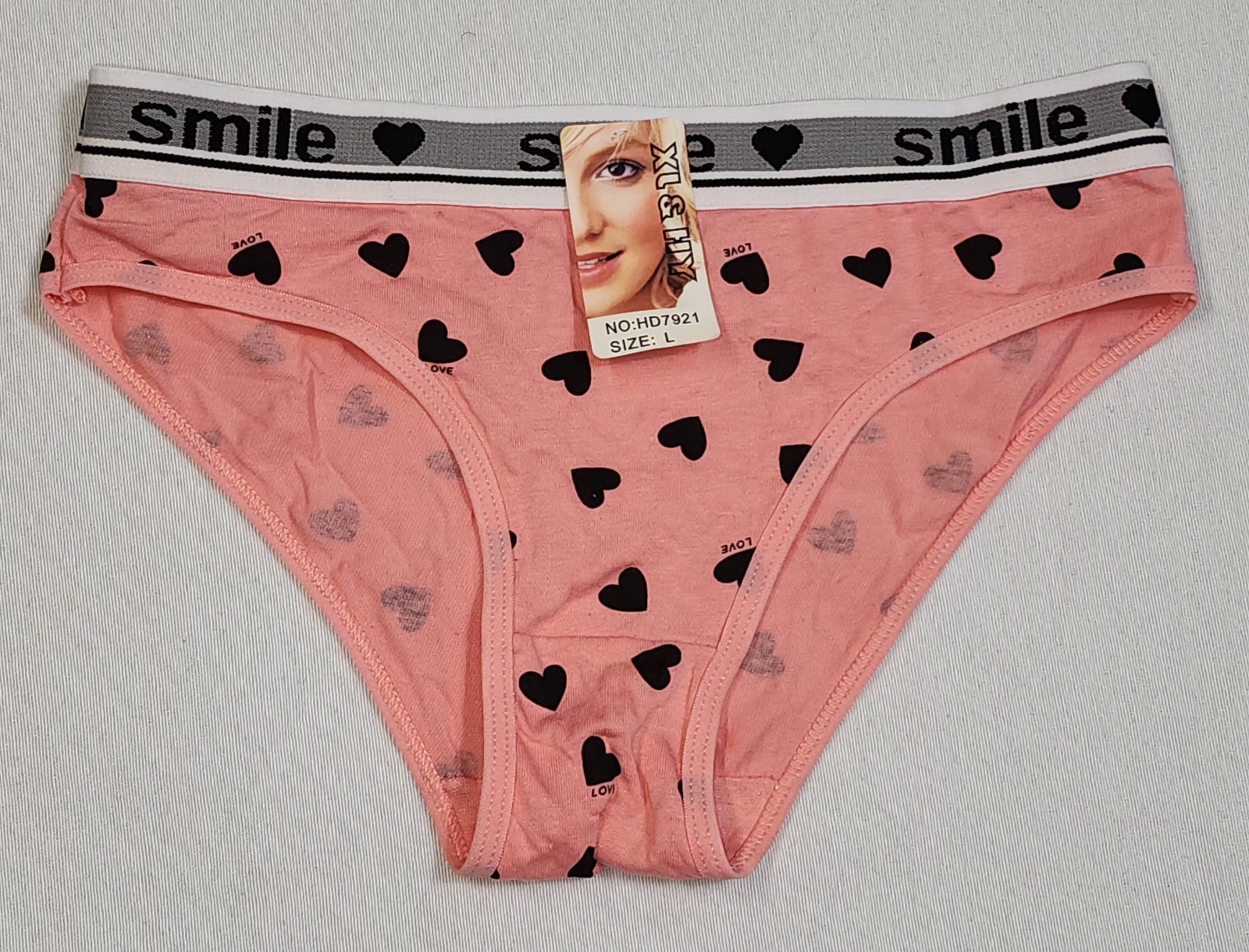 XL&HY Lady L Cotton Panty Underware Bikini Brief Smile Elastic Waist Pink Heart