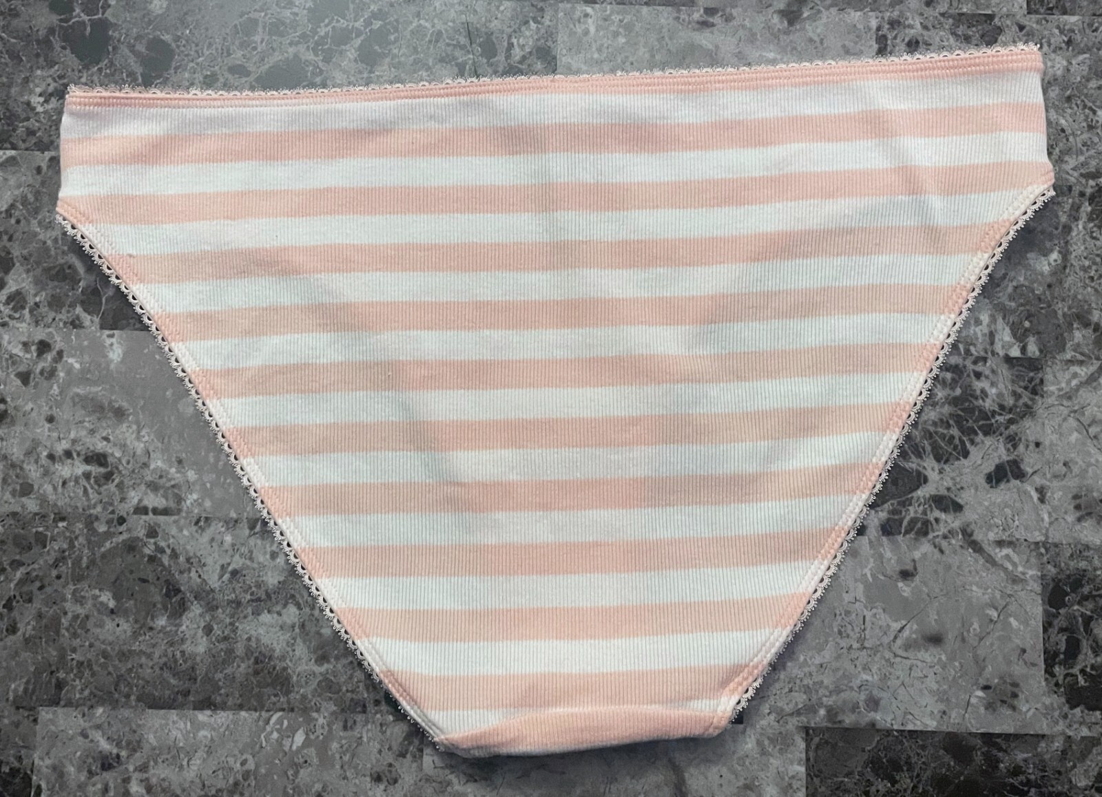 NWT VICTORIA’S SECRET XL PINK WHITE STRIPE RIBBED KNIT PICOT BIKINI PANTIES