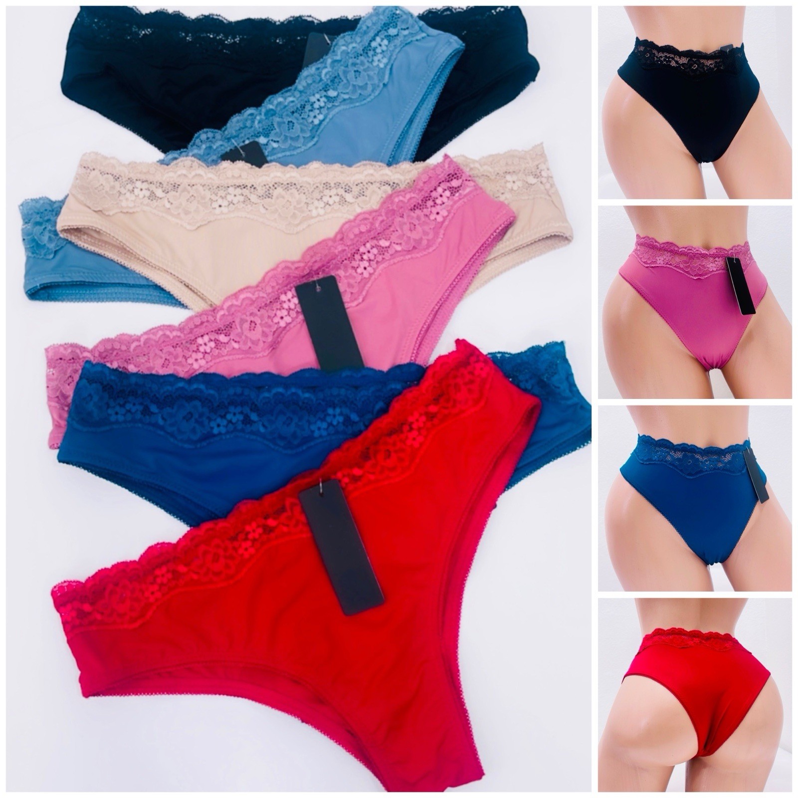 Lot 6 PRETTY SATIN Lace BIKINIS Style PANTIES Womens Underwear 68842 S M L XL