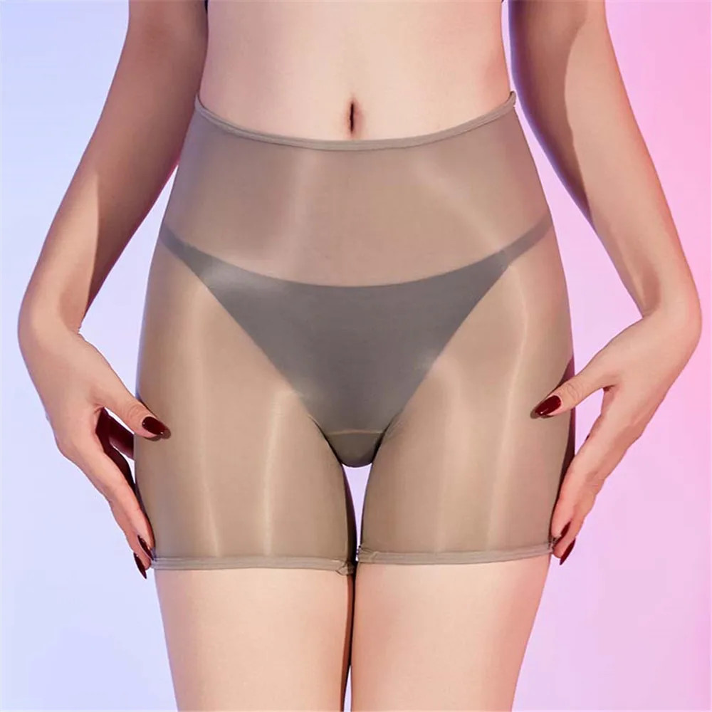 Oil Glossy Shiny High Waist Brief 6D Nylon Smooth Boxers Shorts Bottom Underwear
