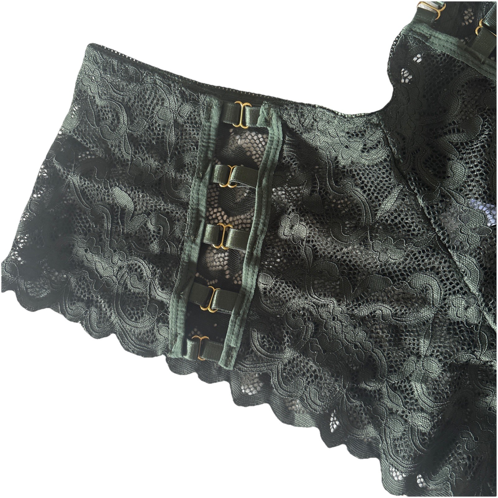 NEW Panties Cheeky BoyShort SIZE Medium Sexy Green Lace With Gold Tone Hardware