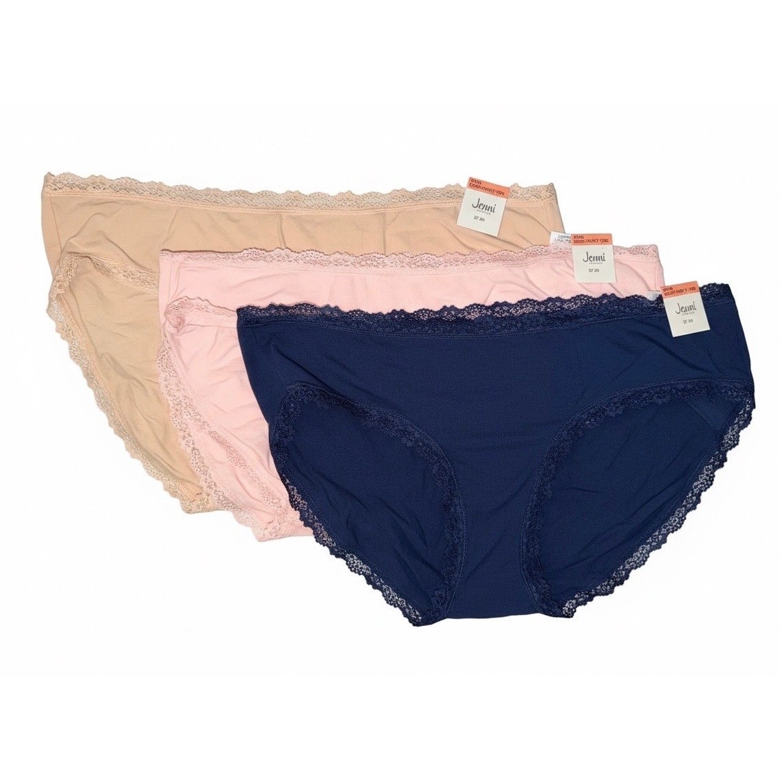 Jenni Intimates Panty Brief Navy Sea Lace Trim Bikini Style Size XXXL Lot of 3