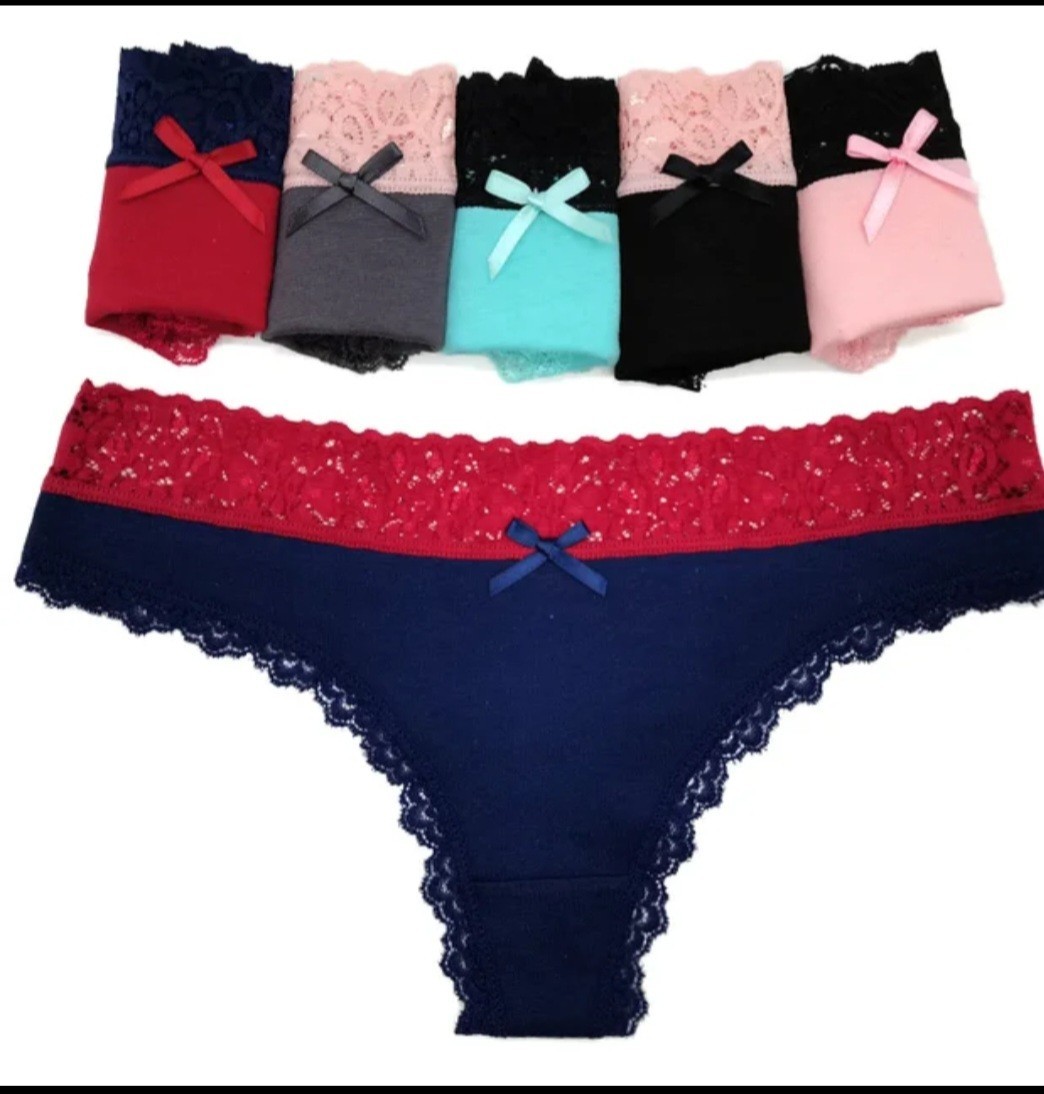 Yun Meng Ni Lace Thong Panties 6 Pack Multicolor Cotton Spandex Women’s M-XL