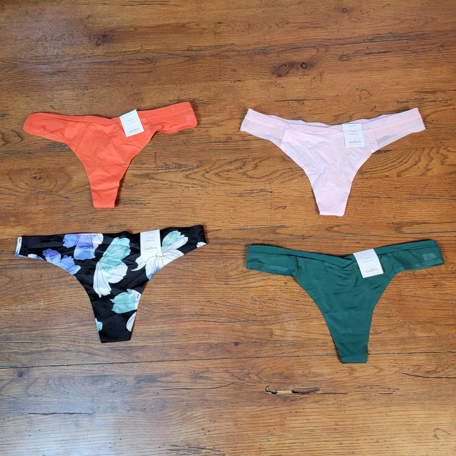 (4) Auden Womens Small (4-6) Nylon Thong Underwear Bonded Edge S Silky