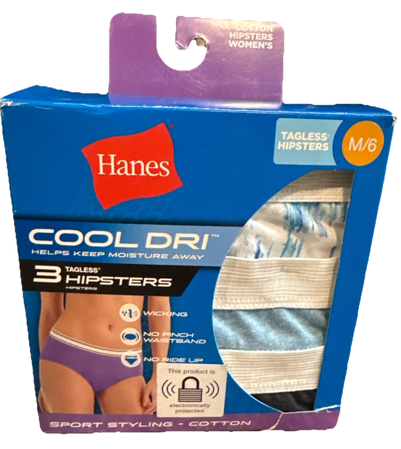 Hanes Women’s Cool Dri Hipster Panties – 3 pair – Size M/6