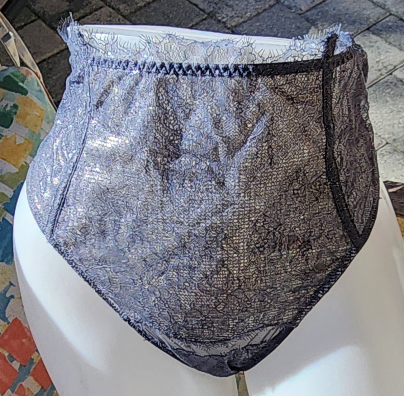 Victorias secret Rare Vintage L High Waist Silver Gray Shine Thong Panty Mesh