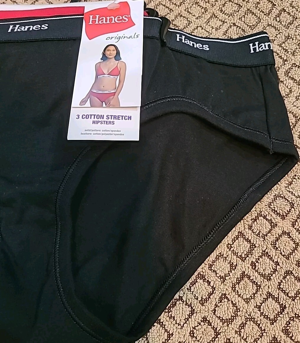 HANES LOGO LASERBOND 3 Pr Hipster Panties Breathable Stretch Cotton 6/M nwt