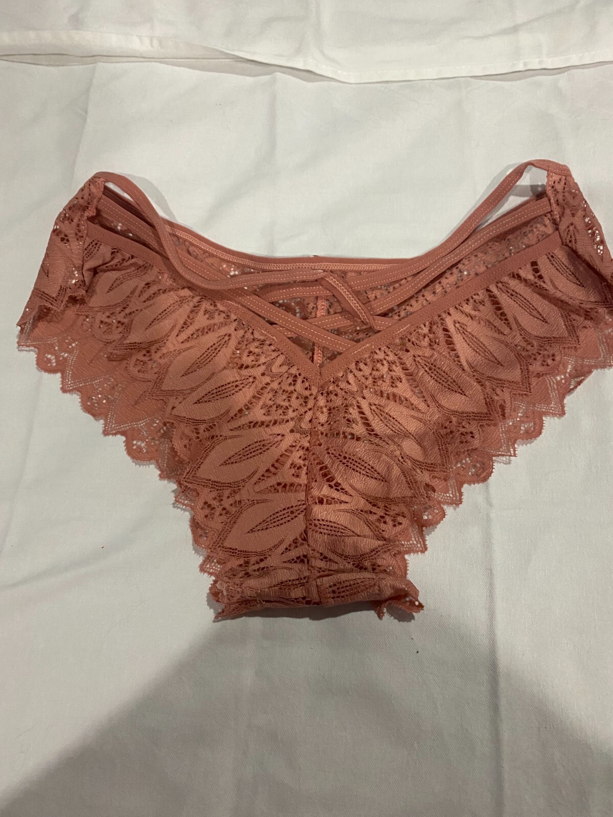 Women Floral Lace Bikini Panty Criss Cross Back Sz L Rose