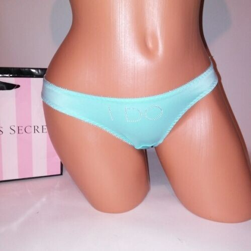 Victoria Secret Panty XS Bridal I Do Blue Bows Bling Bikini Sheer New