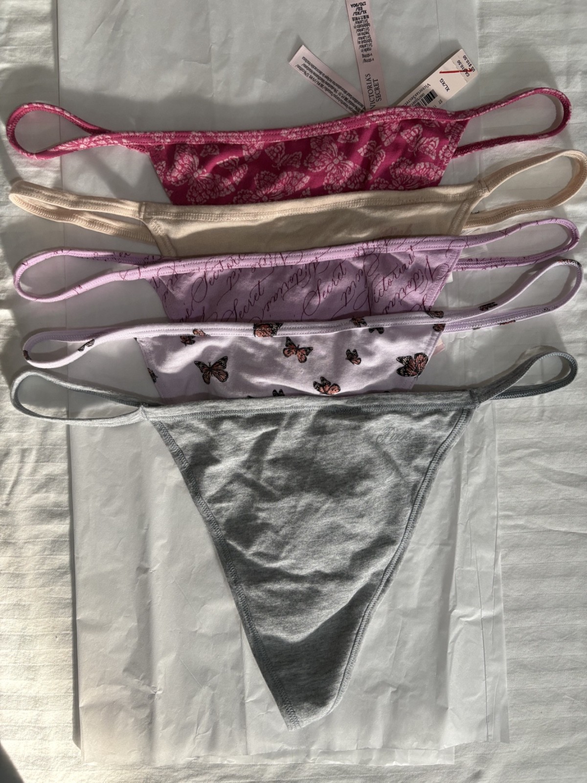 VICTORIA SECRET & PINK LOT 5 ASSORTED COTTON G STRING THONG PANTIES NWT XLARGE