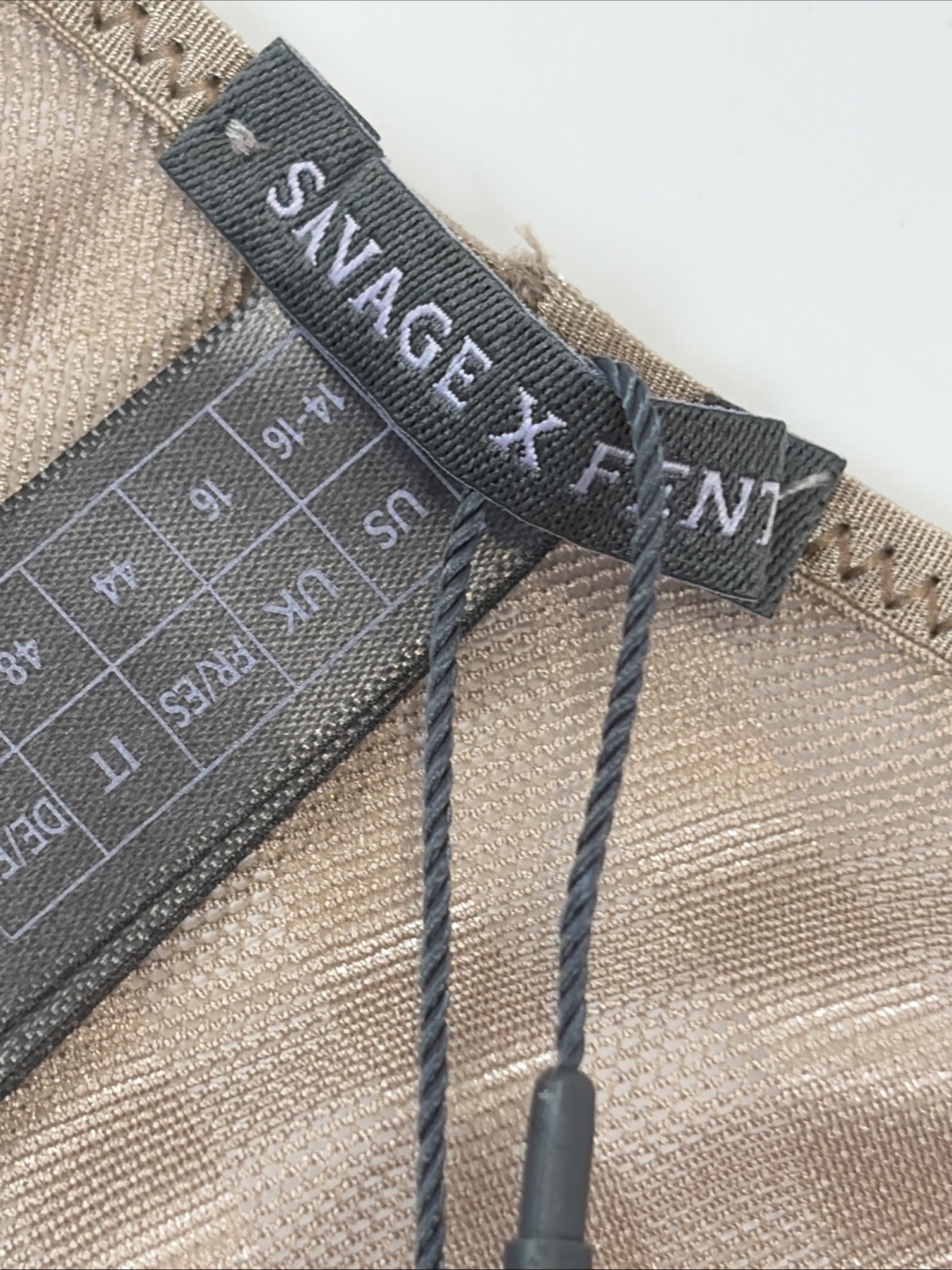 Savage x Fenty Show N Tell Stripe String Bikini Stone Beige Brown Size XL