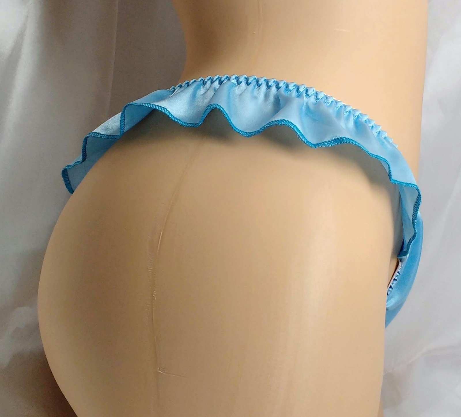 Baby Blue Satin Flutter Thong panties VTG style.