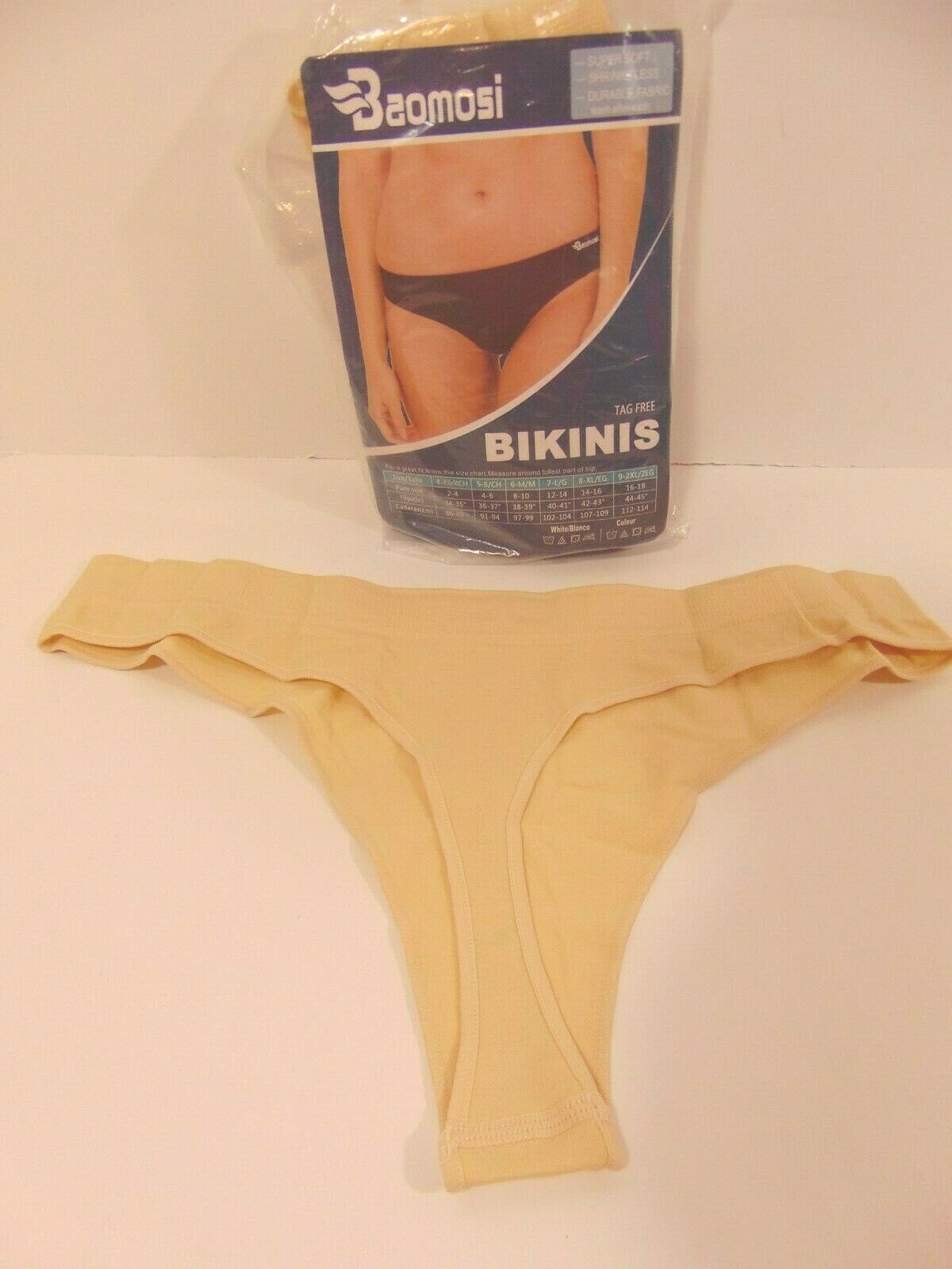 Women’s Baomosi Tag Free Black/Tan/White Bikini/Thongs 6 Pack Size Large NWT