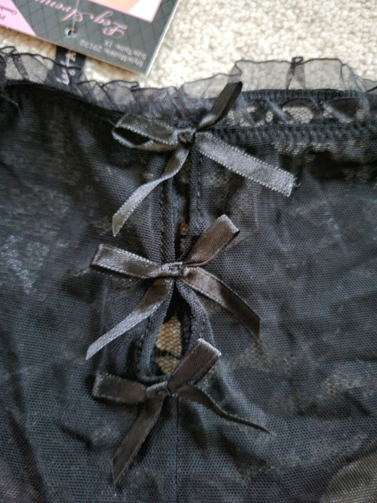 Leg Avenue Black Stretch Lave Tanga with peek-A-Boo Sheer Back Sz 1X