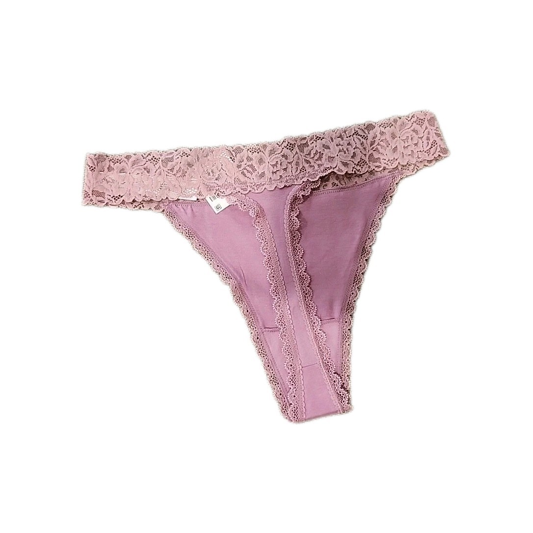 State of Day Women’s Cotton Blend Lace-Trim Thong Underwear XL Mauve Orchid