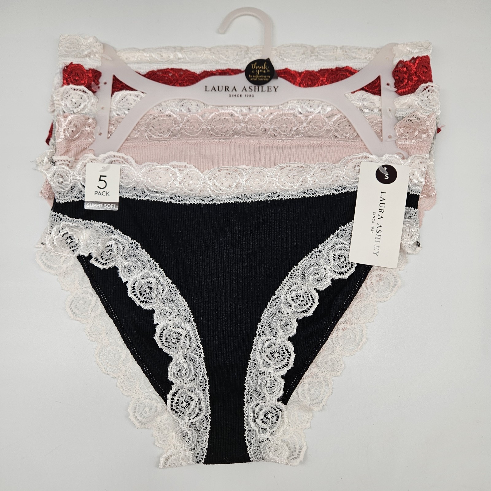 LAURA ASHLEY 5 Pk Women S M L XL Rose Lace Trim Soft Panties Gray Red Pink Black