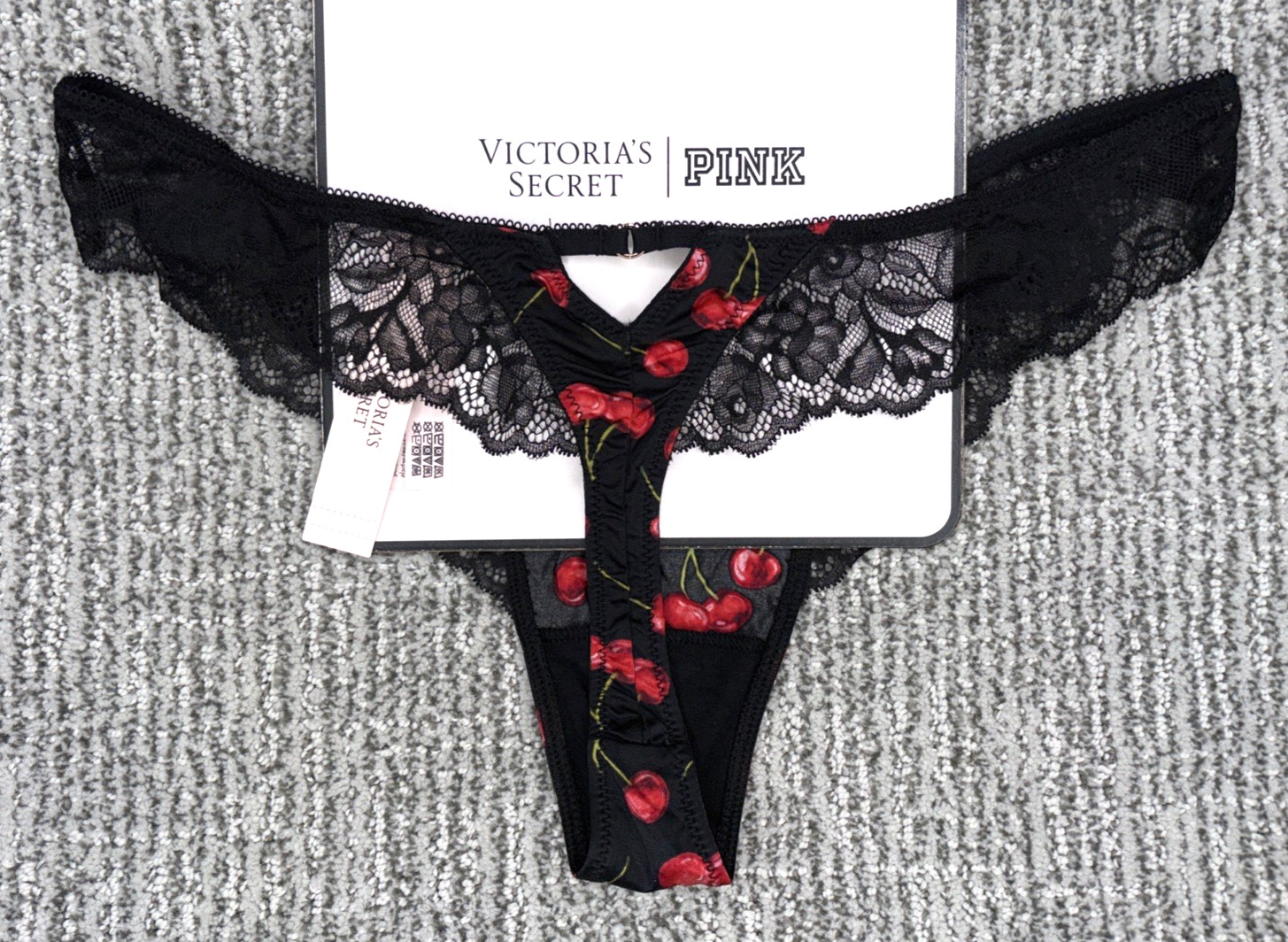 Victorias Secret VerySexy NWT Medium Black Cherry Lace Trim High Leg Thong Panty