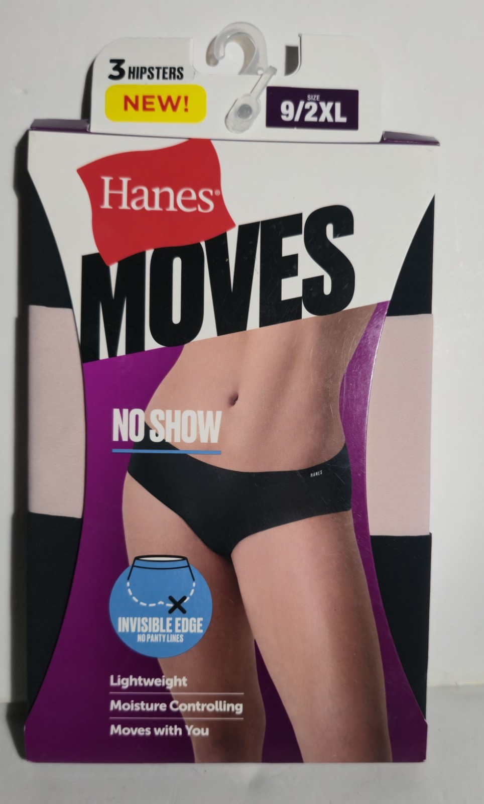 Women’s Hanes Moves No Show 3 Hipsters (Size 2XL / 9) Invisible Edge~ No Lines
