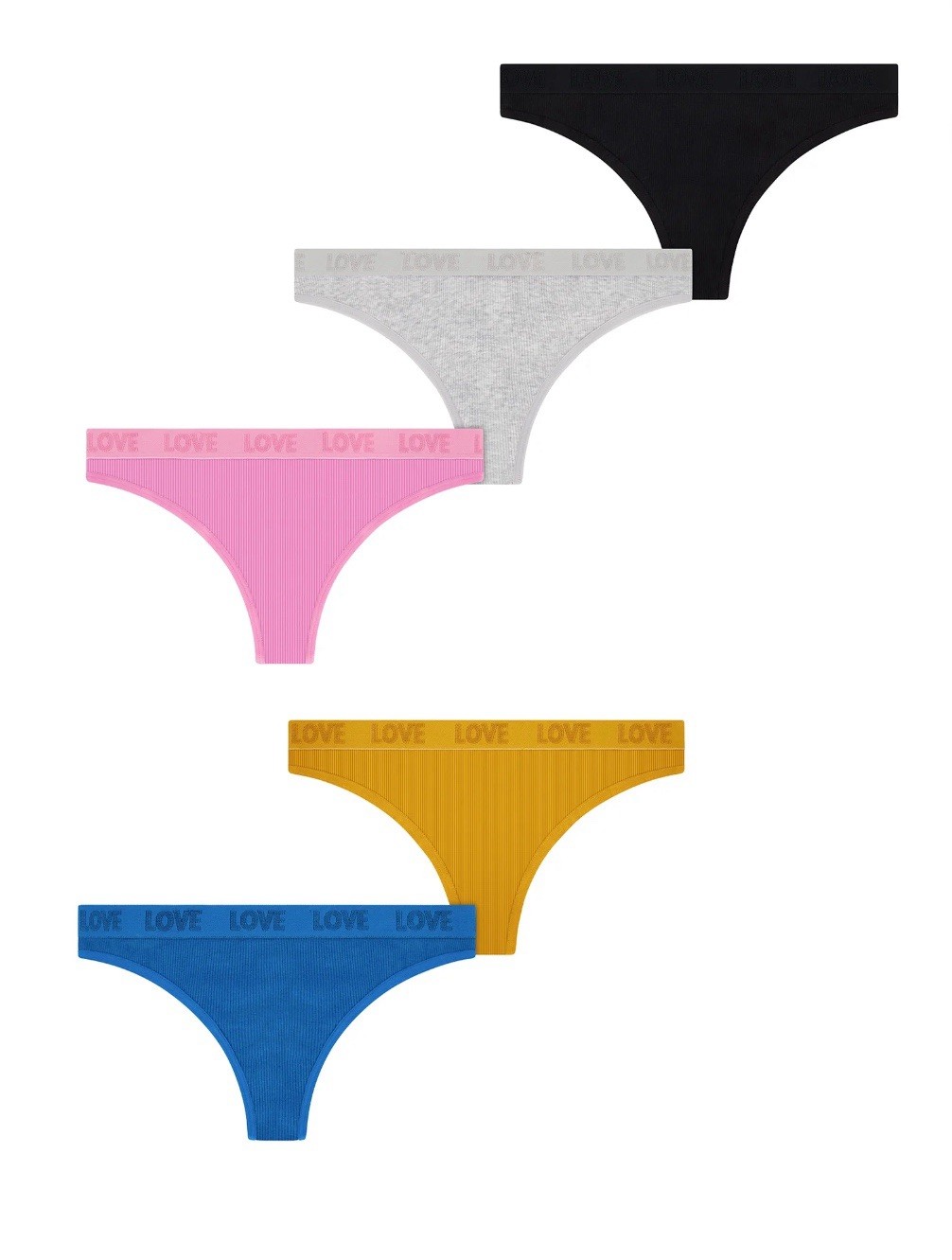 Lot (2) No Boundaries XXL (19) Thong Panties Cotton Stretch 5 Pair (10 Total)