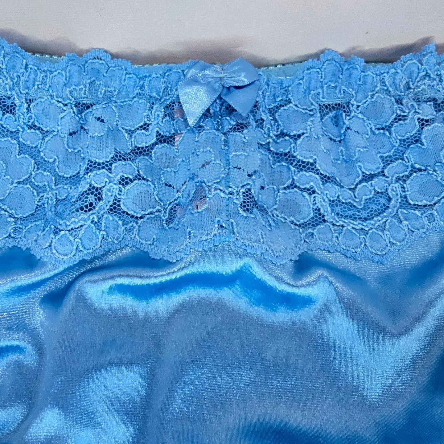Victorias Secret L Vintage Second Skin Satin Lace Hi Cut Brief Panties Turquoise