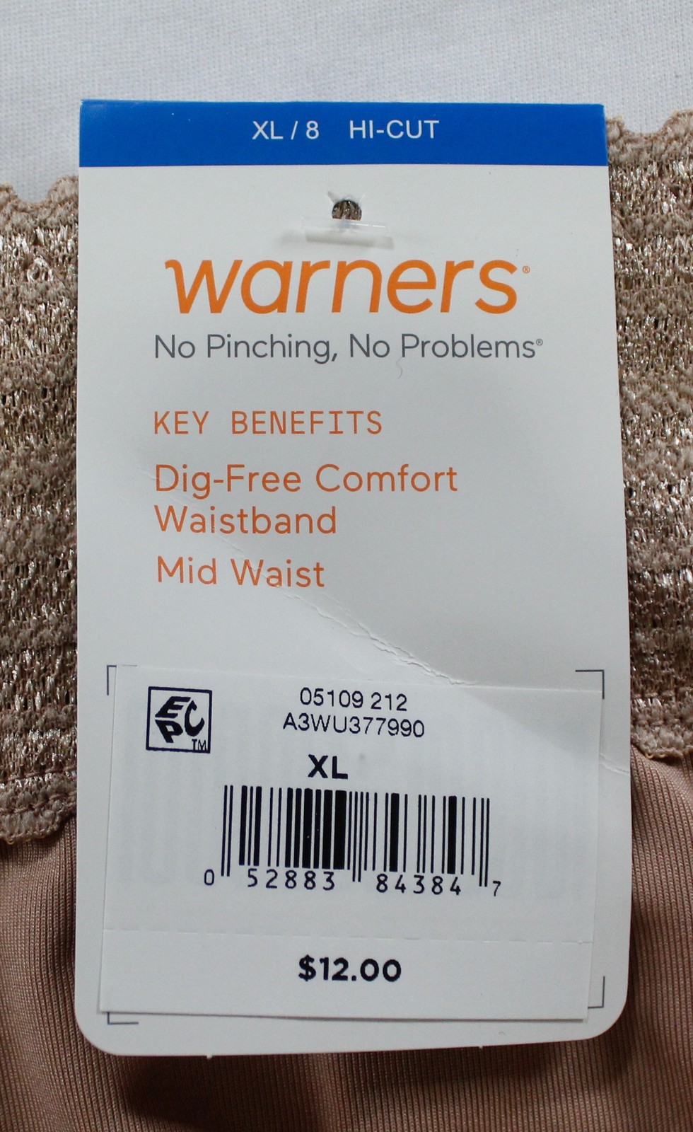 Warners Women’s Comfort Waist Lace Microfiber Hi-Cut DH3 Toasted Almond XL NWT