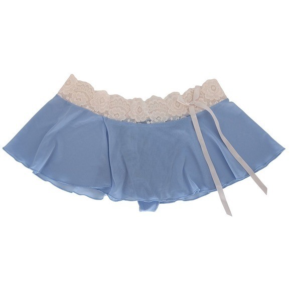 Y2K Sheer Mesh Micro Mini Skirt M Lingerie Blue Lace Trim Ruffle Indie Coquette