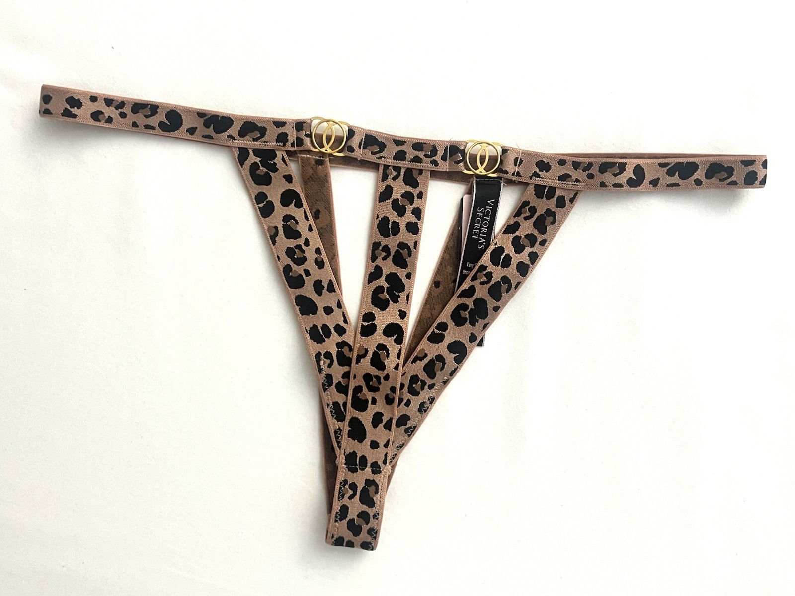 Victorias Secret Leopard Gold Hardware Strappy Cut Out Ouvert Thong Panty Small