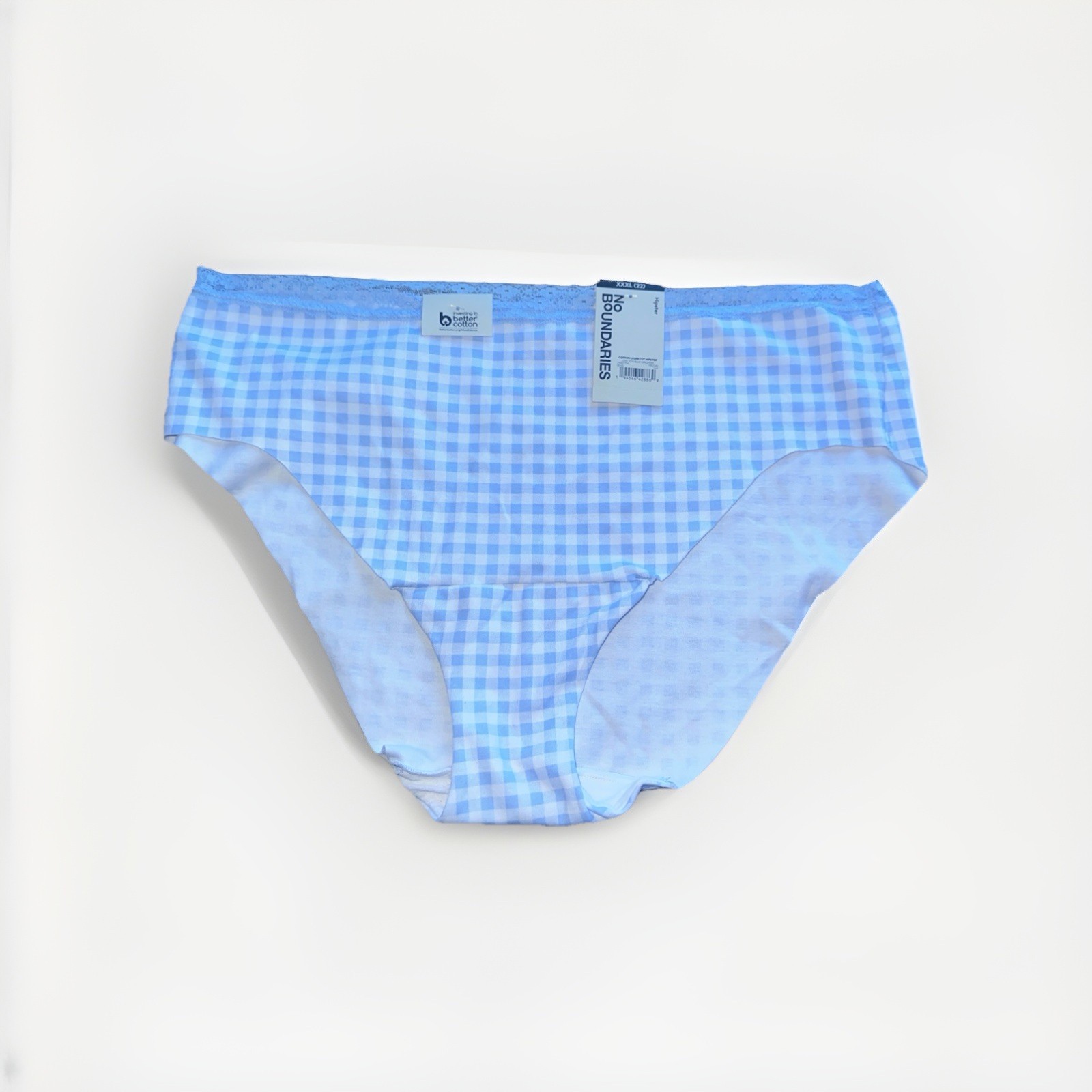 No Boundaries Hipster Panties Lace Trim Plus Size XXXL 3XL Blue Gingham Plaid