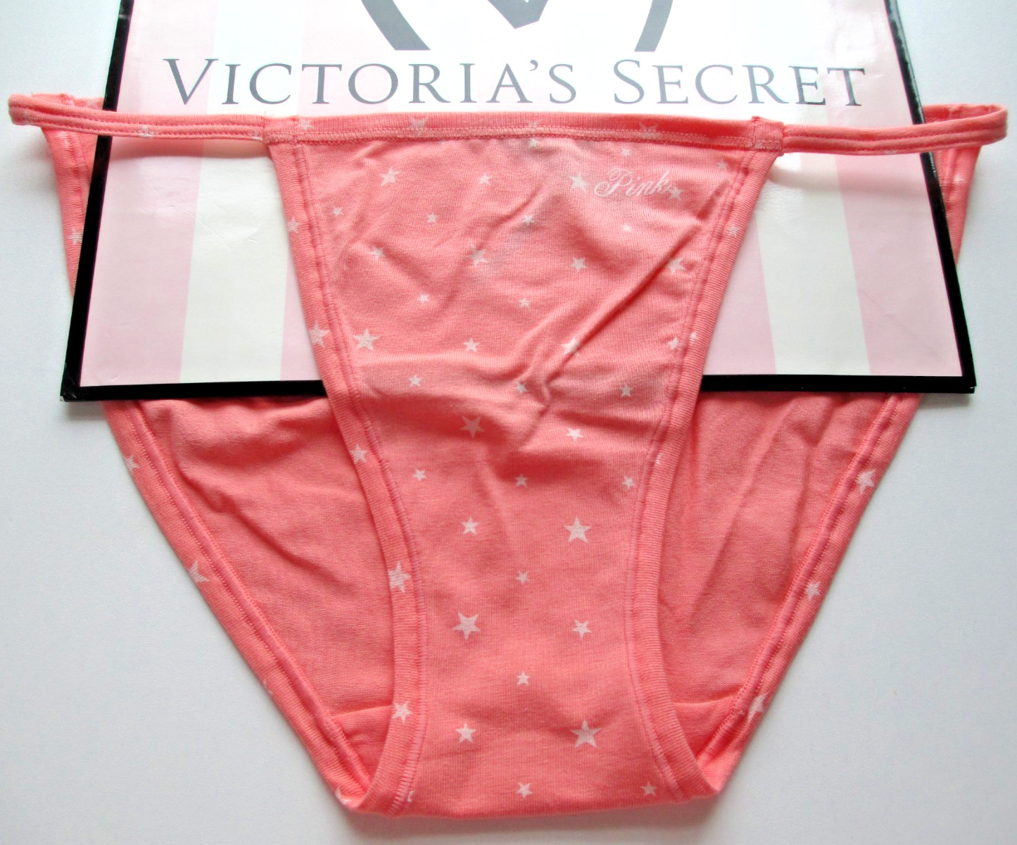 VICTORIA’S SECRET PINK Cotton String Bikini Panty S M Orange NWT Stars VS