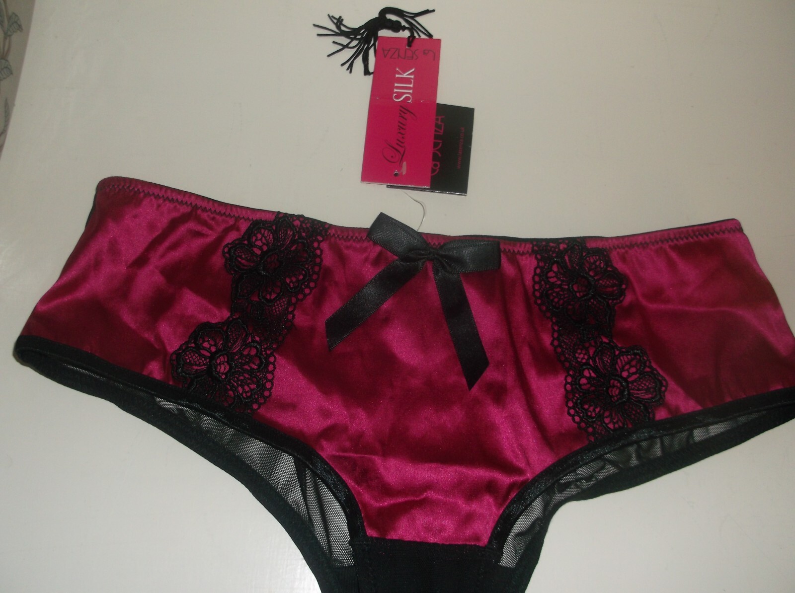 Bnwt La Senza Georgia Shorts 8 10 Fuchsia Pink Silk Black Lace
