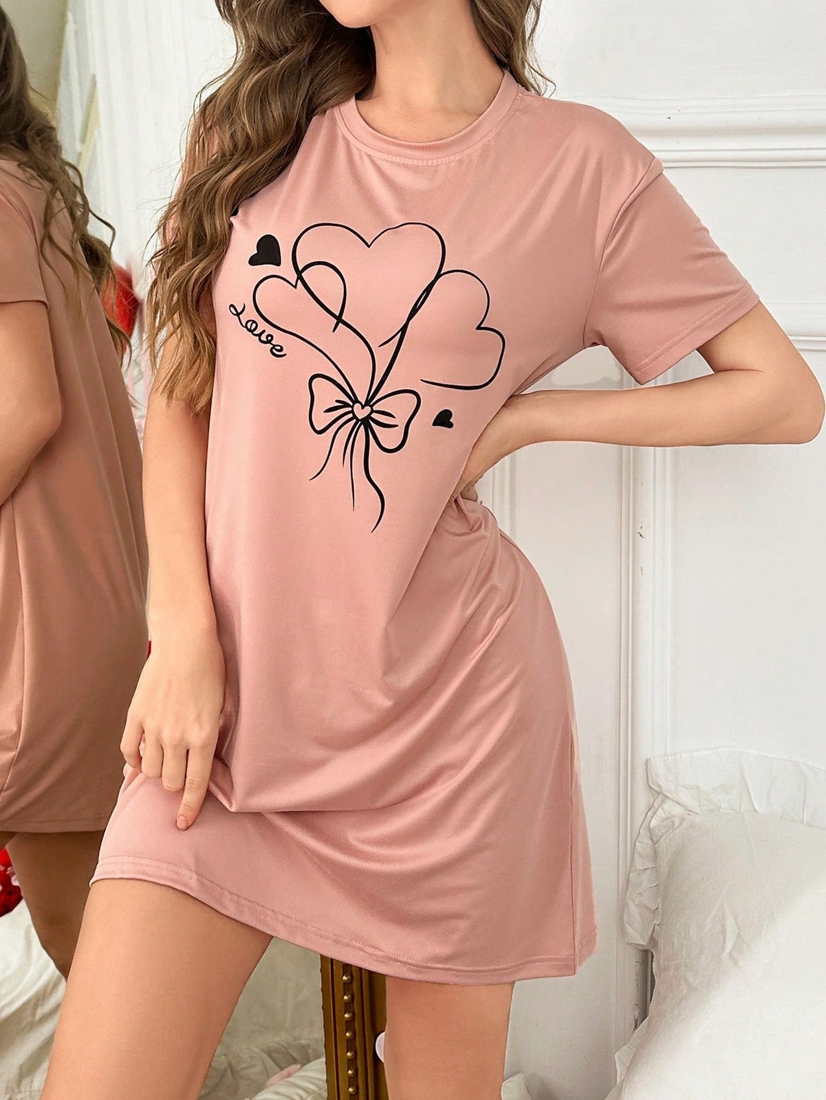 Comfortable short sleeve T shirt nightdress with heart motif for relaxed nights cheap24