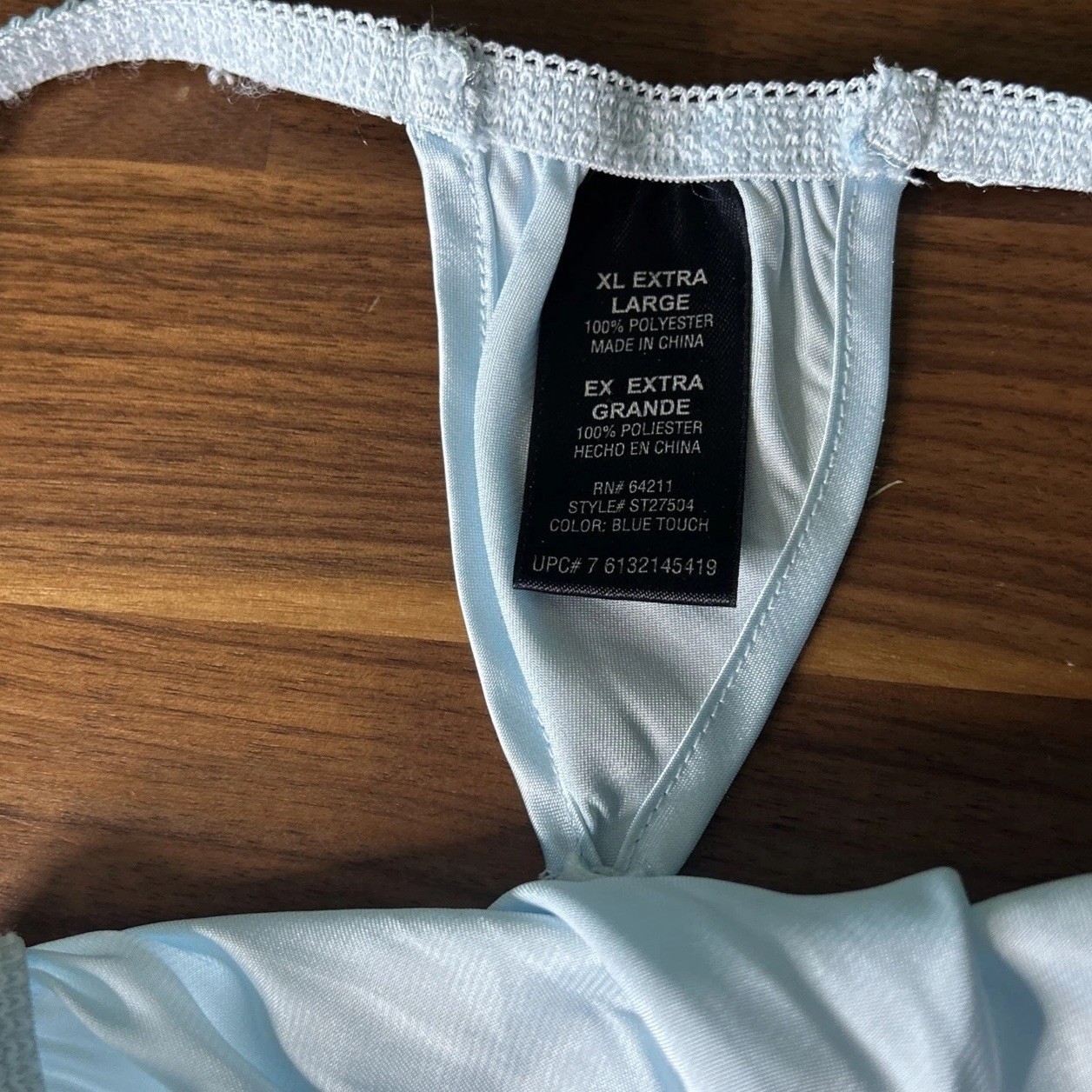 Vtg SATIN STRING BIKINI Thong PANTIES Baby Blue Second Skin Shiny Sz XL Hi Cut