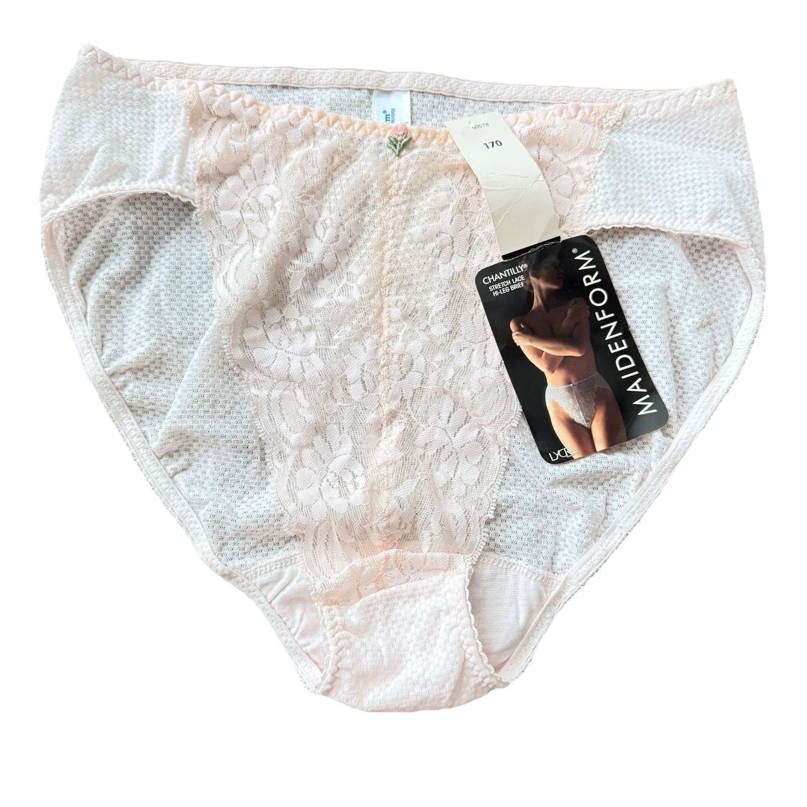 Vintage Maidenform Chantilly Panties Sz 6 Sheer Pink Lace High Leg ILGWU New
