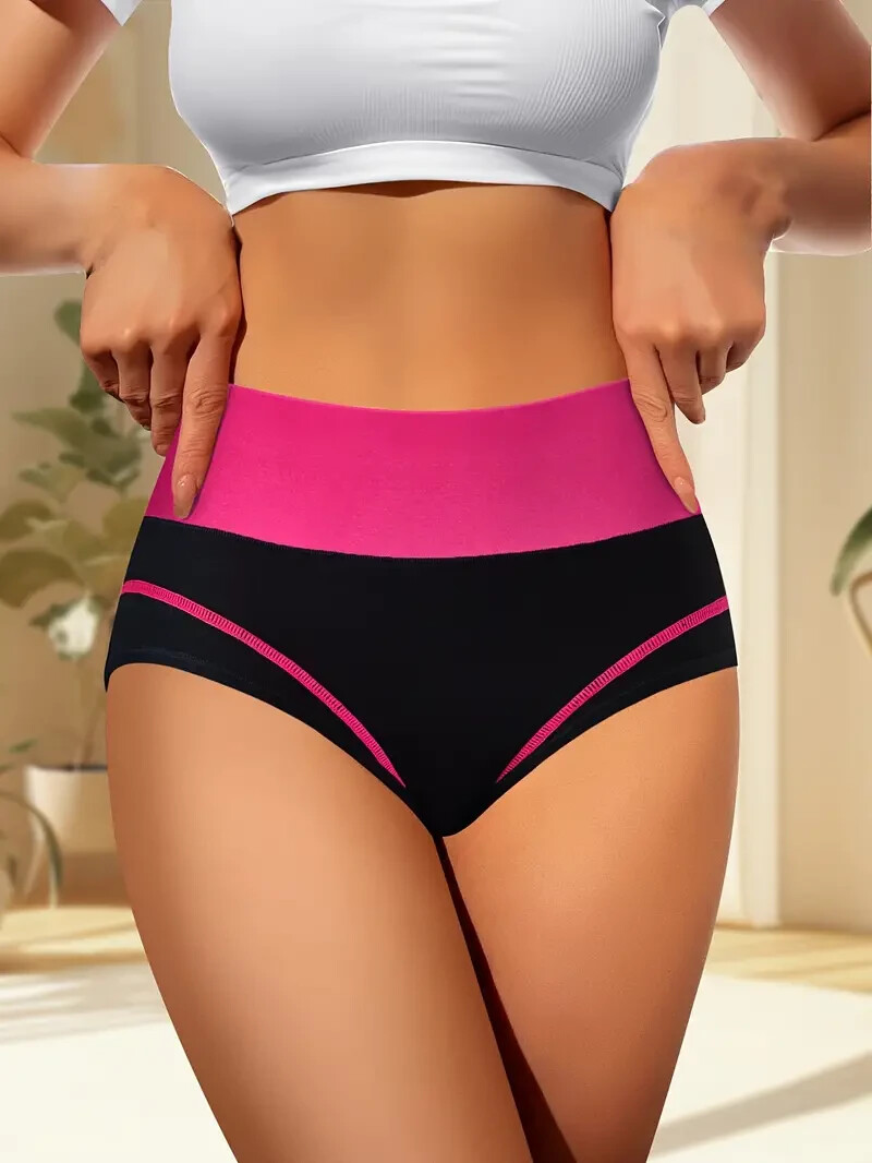 8pcs Colorblock Seamless Briefs, Comfy Breathable Stretchy Intimates Panties