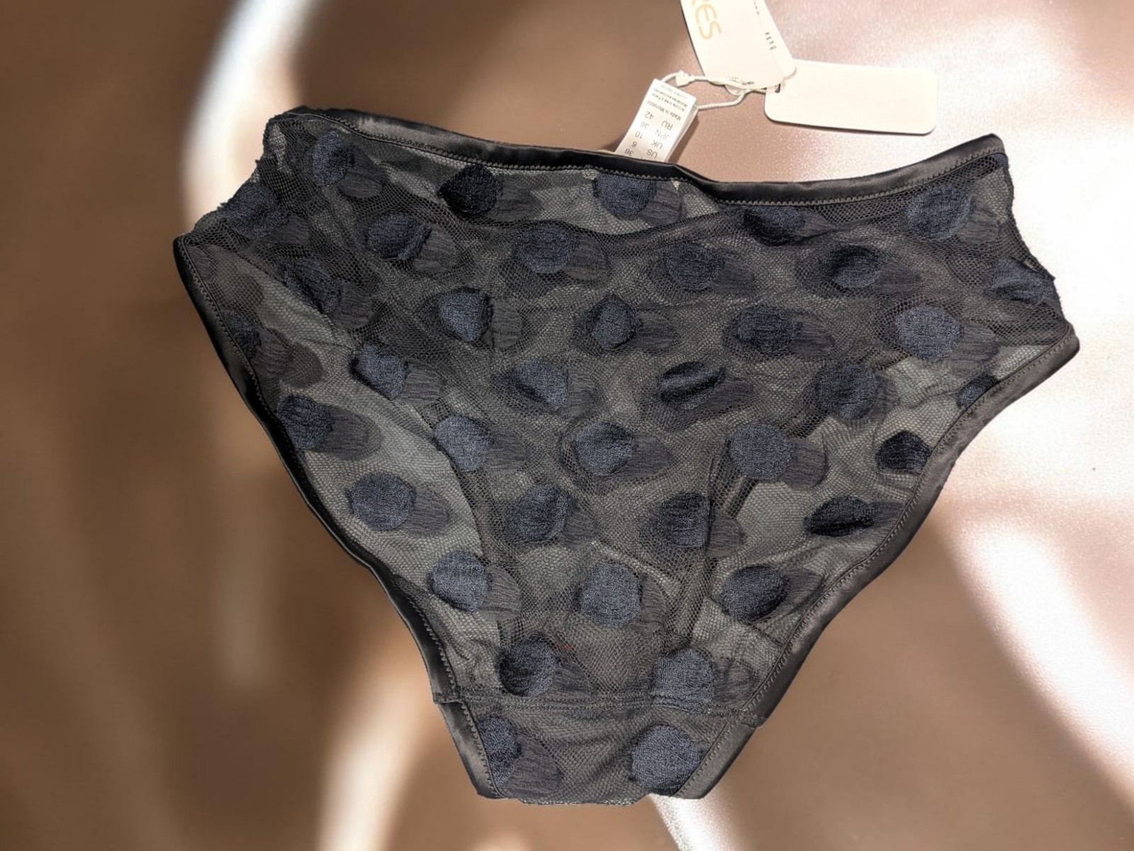 ERES BALLON BULE SATIN TRIMMED POLKA DOT LACE BRIEFS NAVY SIZE 38/US 6
