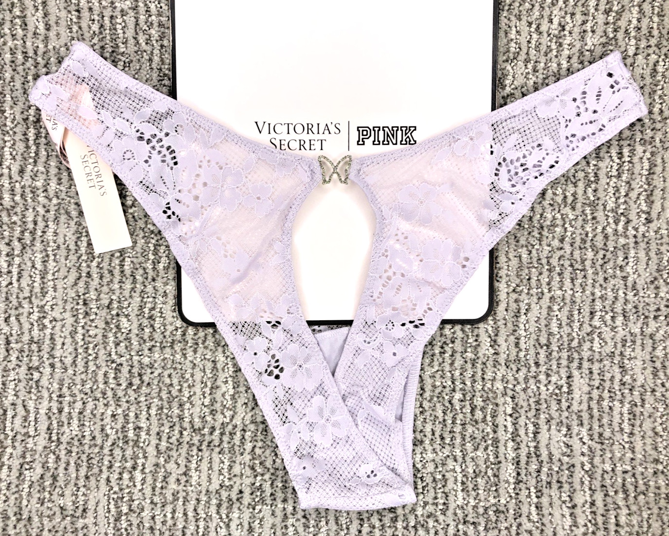 Victoria’s Secret Dream Angels NWT Small Purple Open Back Lace Brazilian Panty